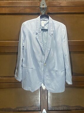 H&M Light Blue Linen Blend Boyfriend Blazer Sz Large